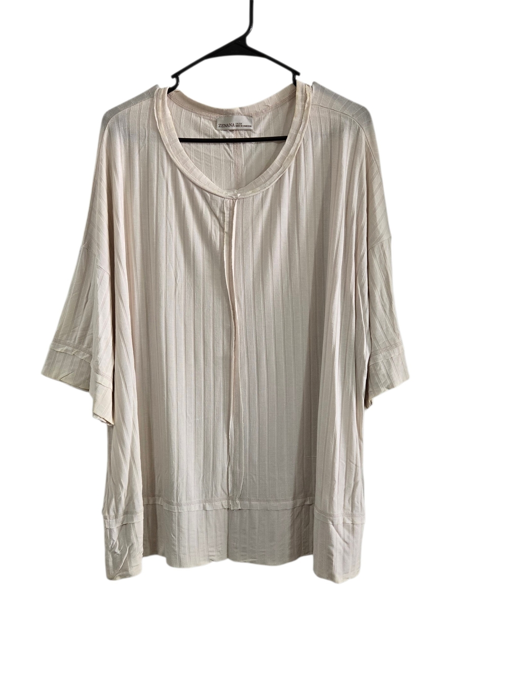 Zenana Cream Ribbed Half Sleeve Top New 1X 2X 3X